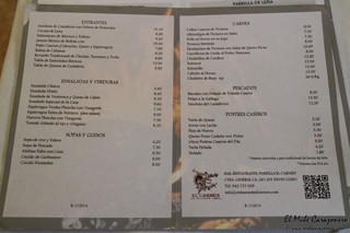 Carta Restaurante Parrila El Carmen Cosio