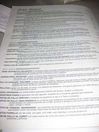 Carta Restaurante Dias de Sur Santander
