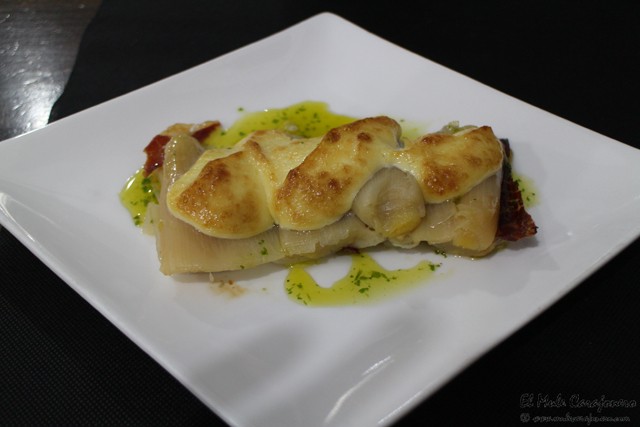 puerros gratinados con jamón restaurante Cortazar Muriedas