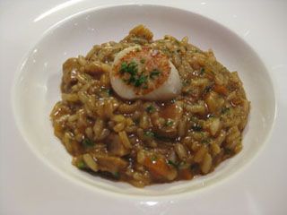 Arroz cremoso con ragût de boletus y vieira a la plancha