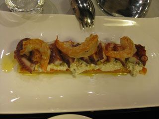 Milhojas de calabaza pulpo y langostinos