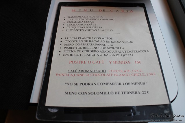 Carta restaurante Hijos de Gelin Santander 