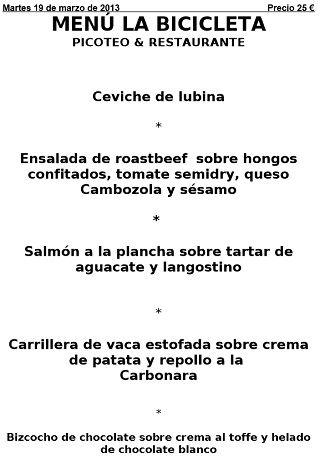 menu bicicleta