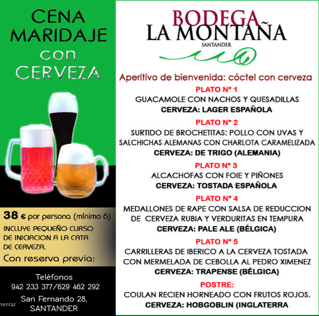 Cena Maridaje con cerveza bodega la Montaña