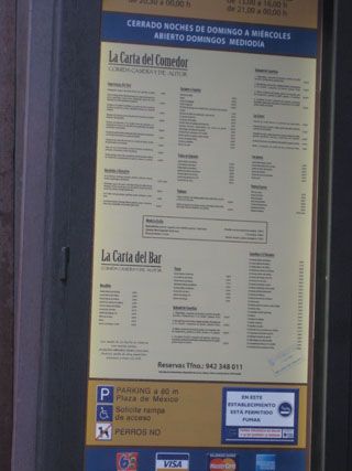 Carta Fachada la Cecilia Restaurante Santander