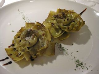 Restaurante Los Raqueros Santander Alcachofas confitadas.