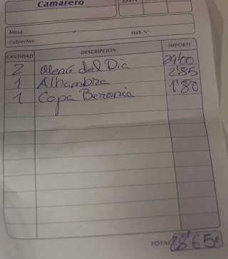 Factura Restaurante La Bocana Santander