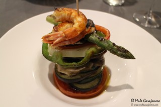 Brocheta de verduras y langostinos Restaurante Paladar y Tomar Santander
