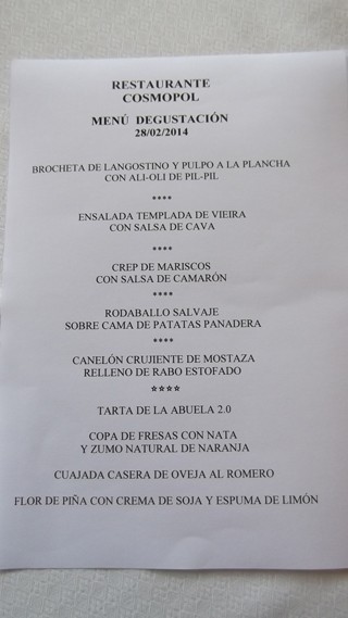 Menu Degustacion restaurante Cosmopol Laredo Cantabria