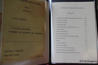 Carta El Mirador de Peña Colsa