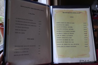 Carta El Mirador de Peña Colsa