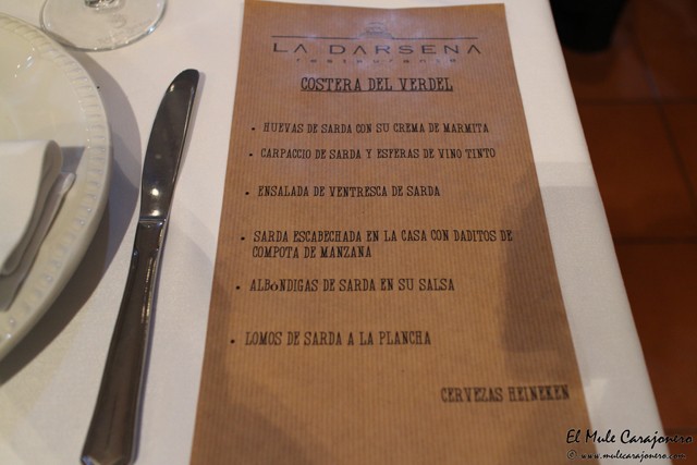 Carta de la presentacion jornadas verdel Restaurante la Darsena Suances