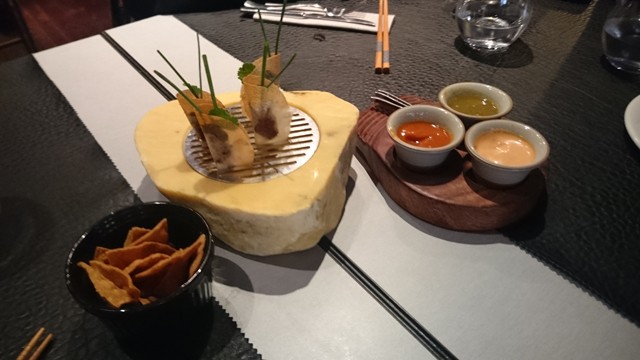 Nachos y tres Salsas, Totopos Restaurante Mexia Santander