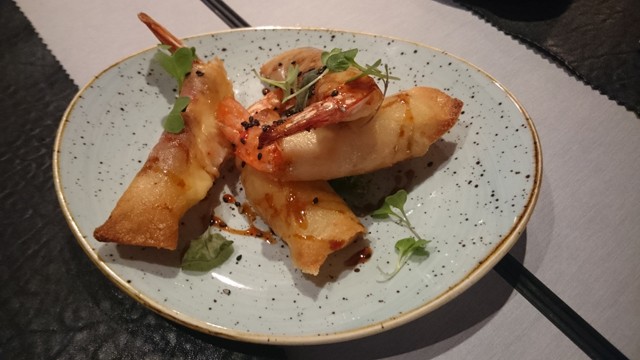 Langostinos Crujientes con Ibérico y Agridulce de Jerez Restaurante Mexia Santander