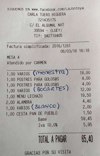 Verduras en el Meson de Luey la Jontoya