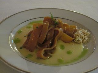 Acompañamiento Lomo de vaca pinta, pasta de setas El Cenador de Amos Villaverde de Pontones Restaurante