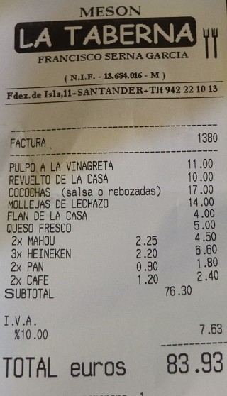 Santander La Taberna de Paco front