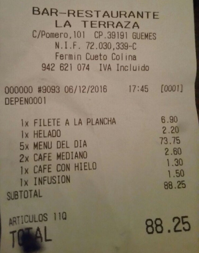 Factura La Terraza