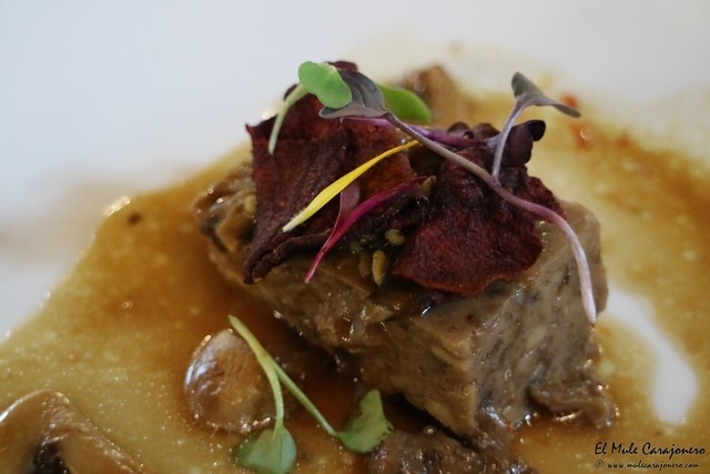Tarrina de hongos, higos, foie, chips de remolacha y reduccion de las propia setas