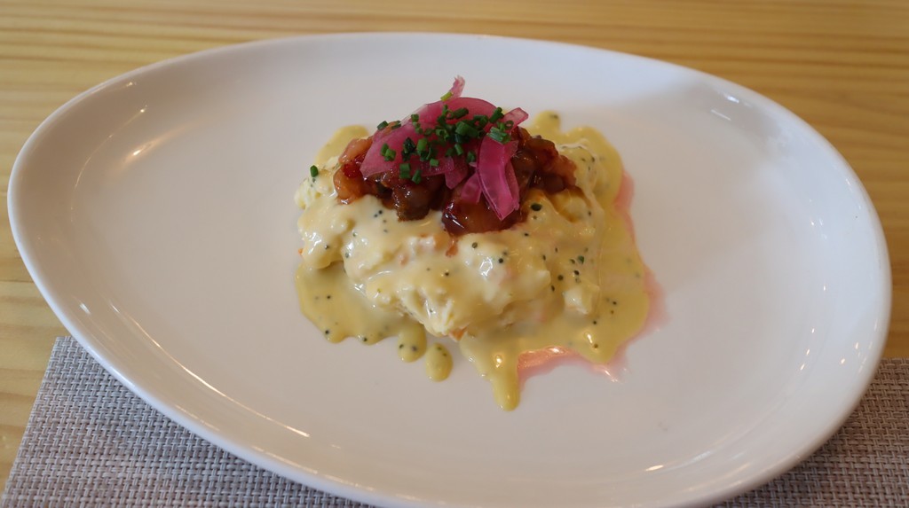 Ensaladilla con mayonesa ligera y gamba marinada Casa Lucita