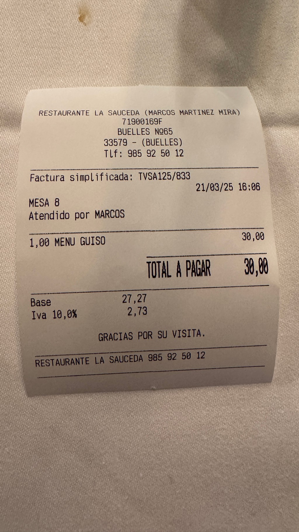 La Sauceda Factura
