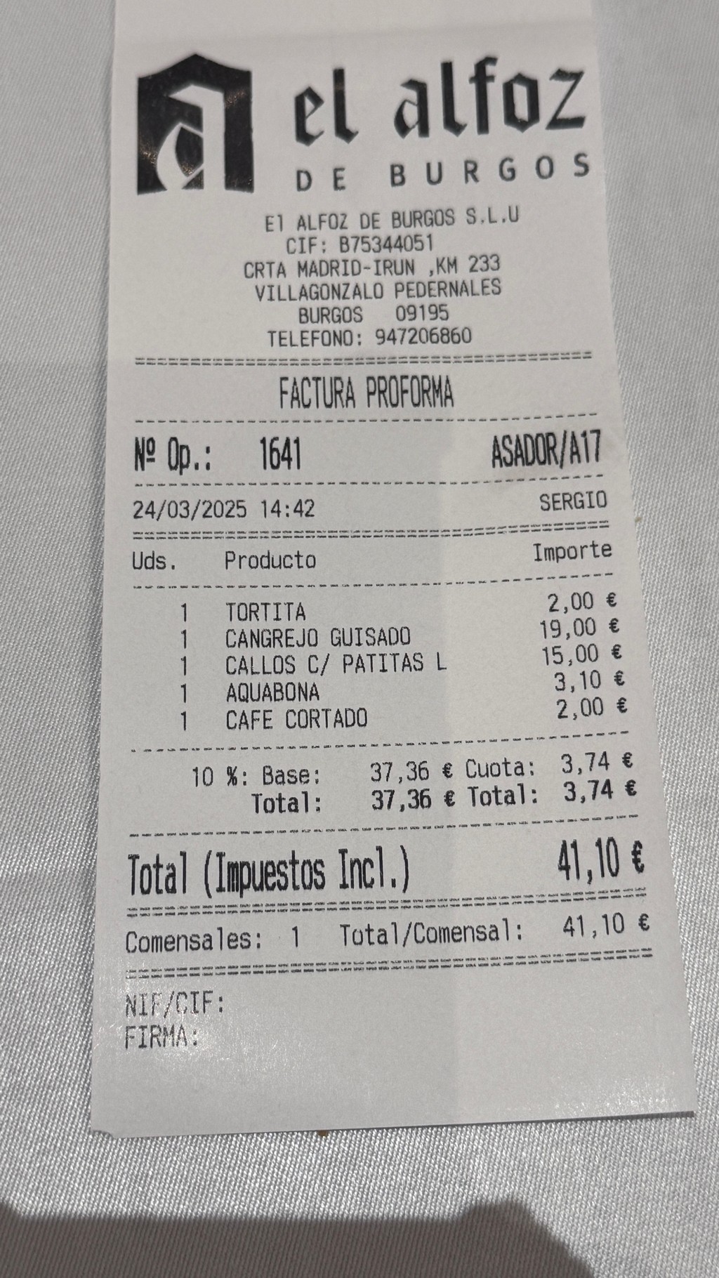Factura el Alfoz de Burgos