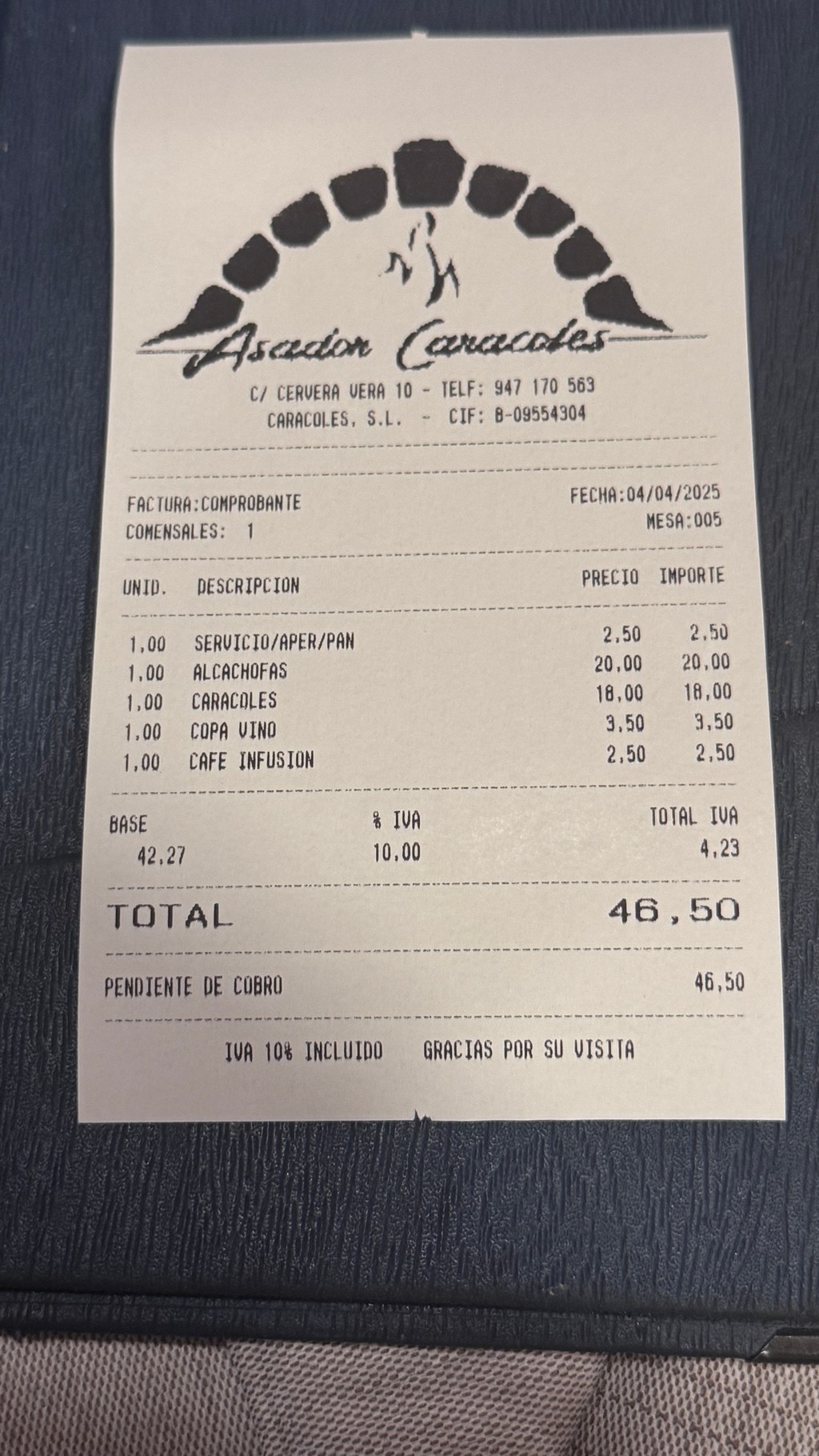 Facturas Asador Caracoles