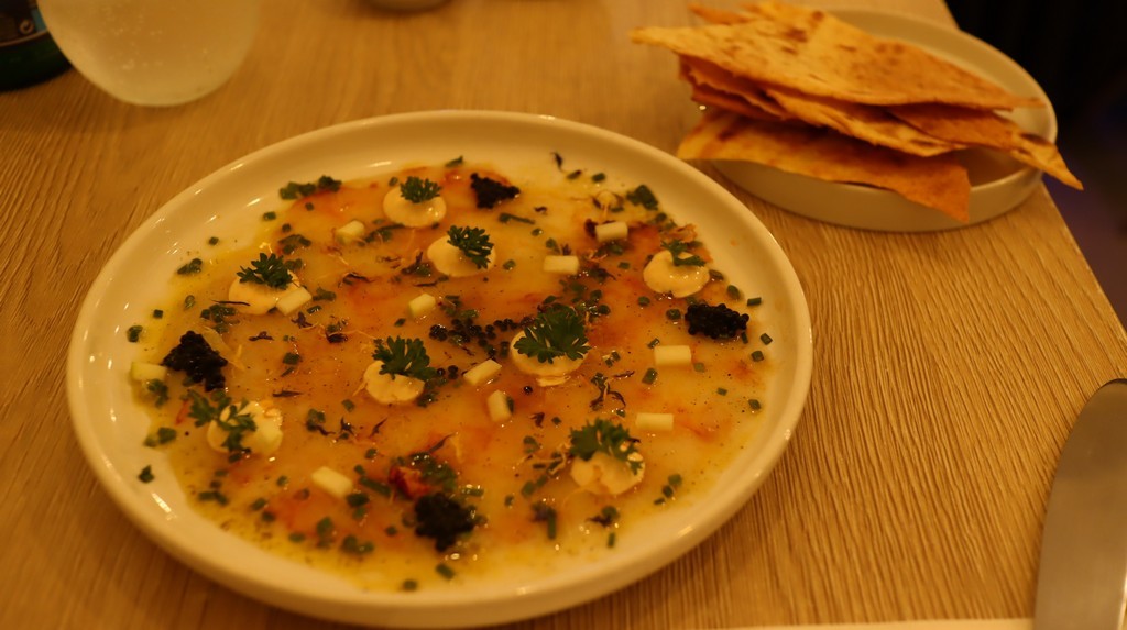 Carpaccio de gambas con vinagreta cítrica