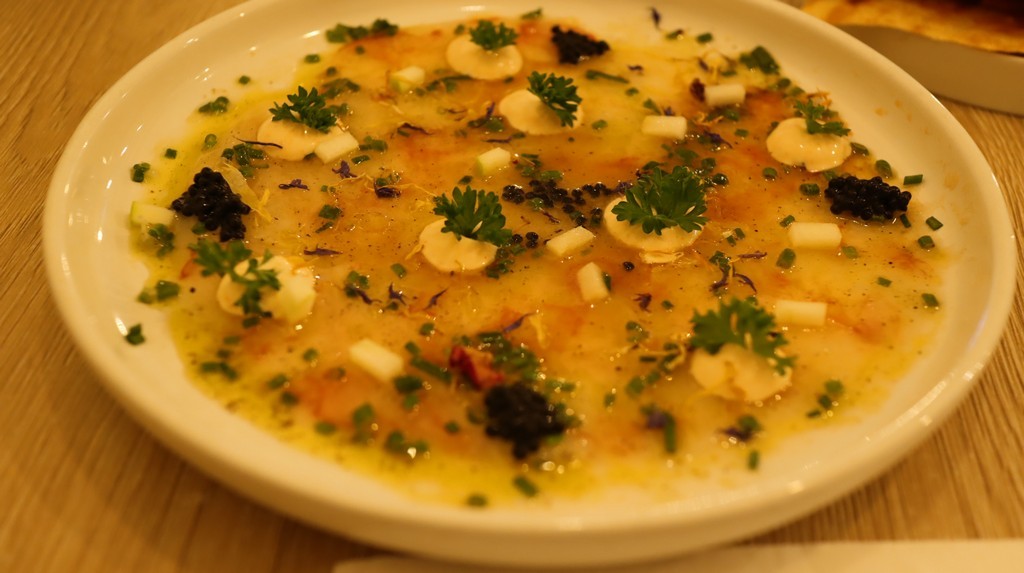 Carpaccio de gambas con vinagreta cítrica